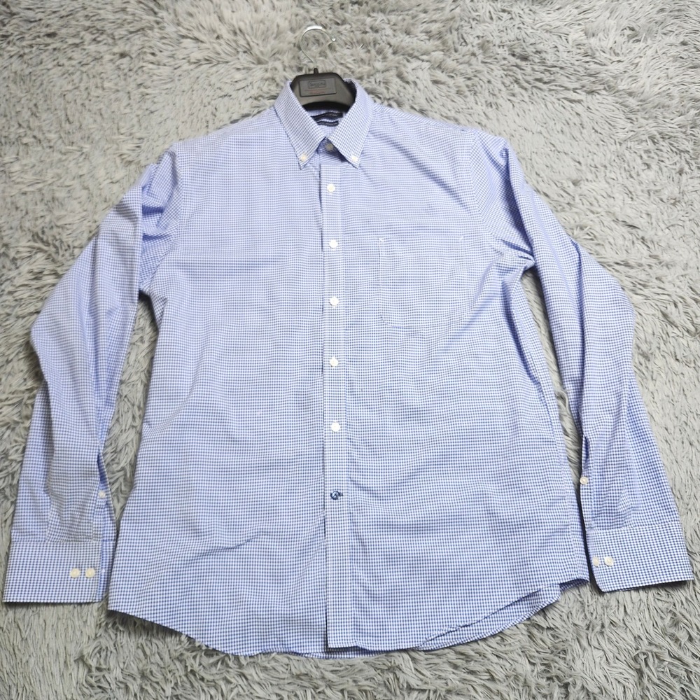 Tommy Hilfiger Dress Shirt Mens 16 1/2 36/37 Blue Check Regular Fit Wrinkle Free